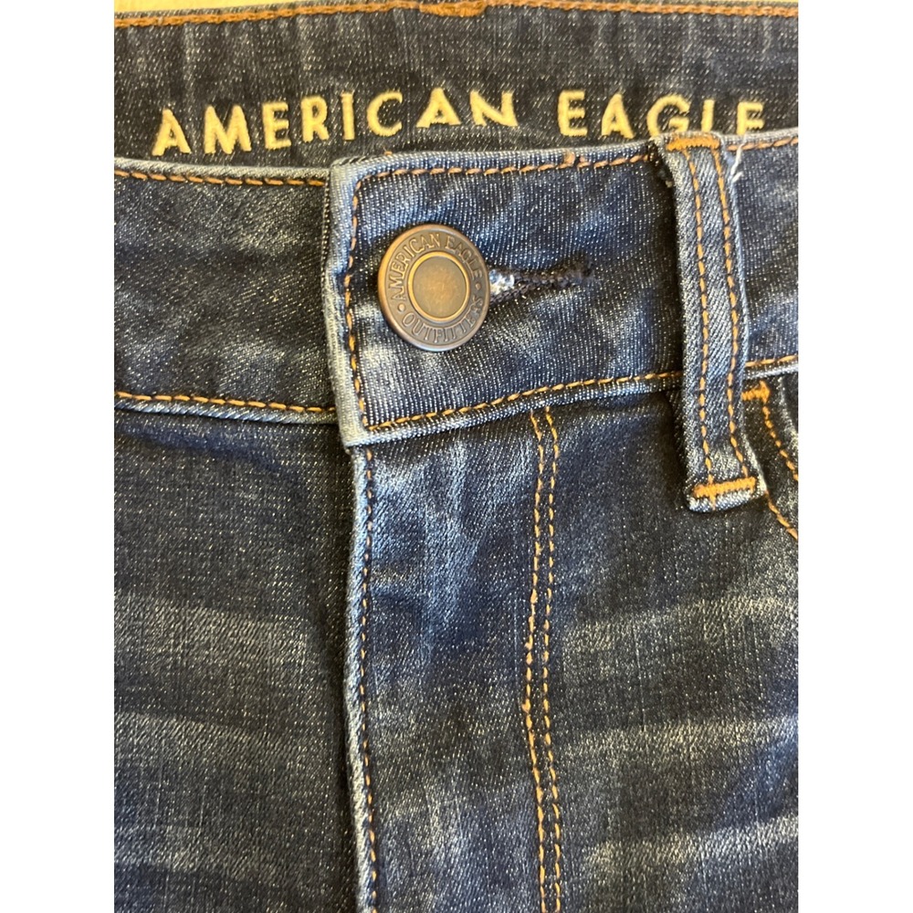 American Eagle Hi-Rise Jeggings Dark Wash Distressed Ripped Jeans Size 6